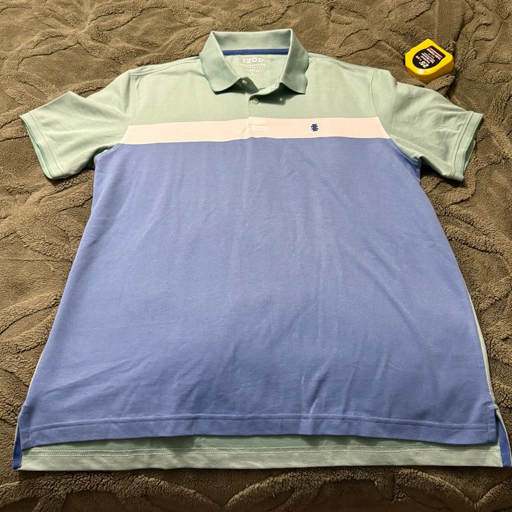 IZOD Men's Blue and Green Polo Shirt XL